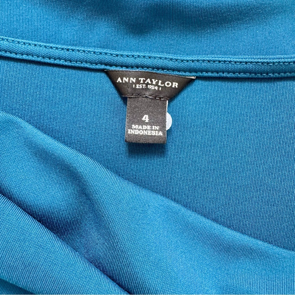 Ann Taylor Teal Cowl Neck Sleeveless Career Sheath Knee Length Dress Size 4 - Picture 5 of 6